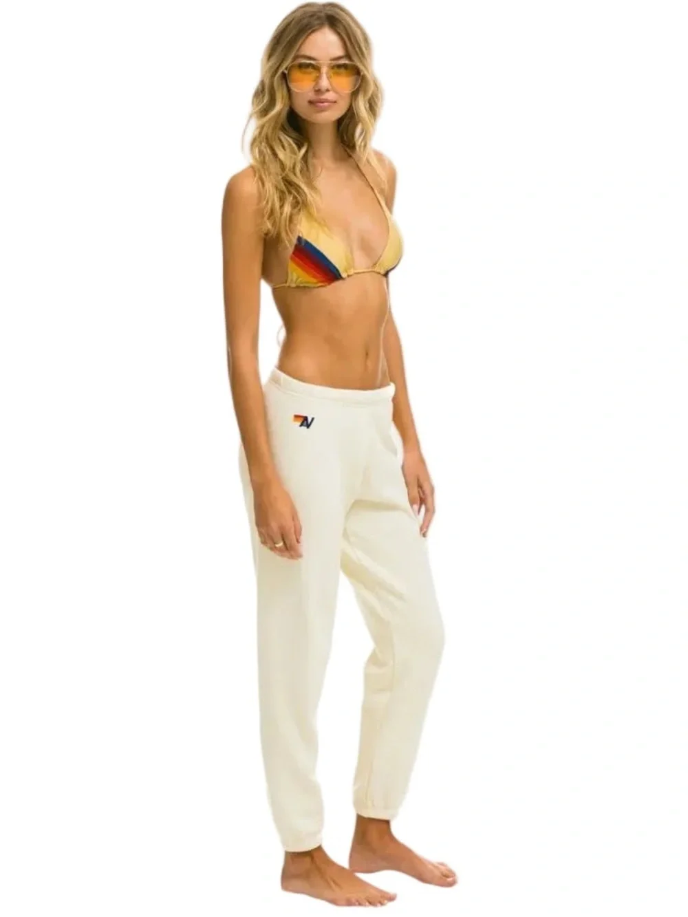 Aviator Nation vintage white joggers Track Pants with Rainbow Side Stripe - Picture 2 of 6